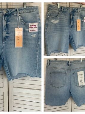 Risen Light Wash Tummy Control Distressed Denim Cutoff Shorts SZ 2X NWT
